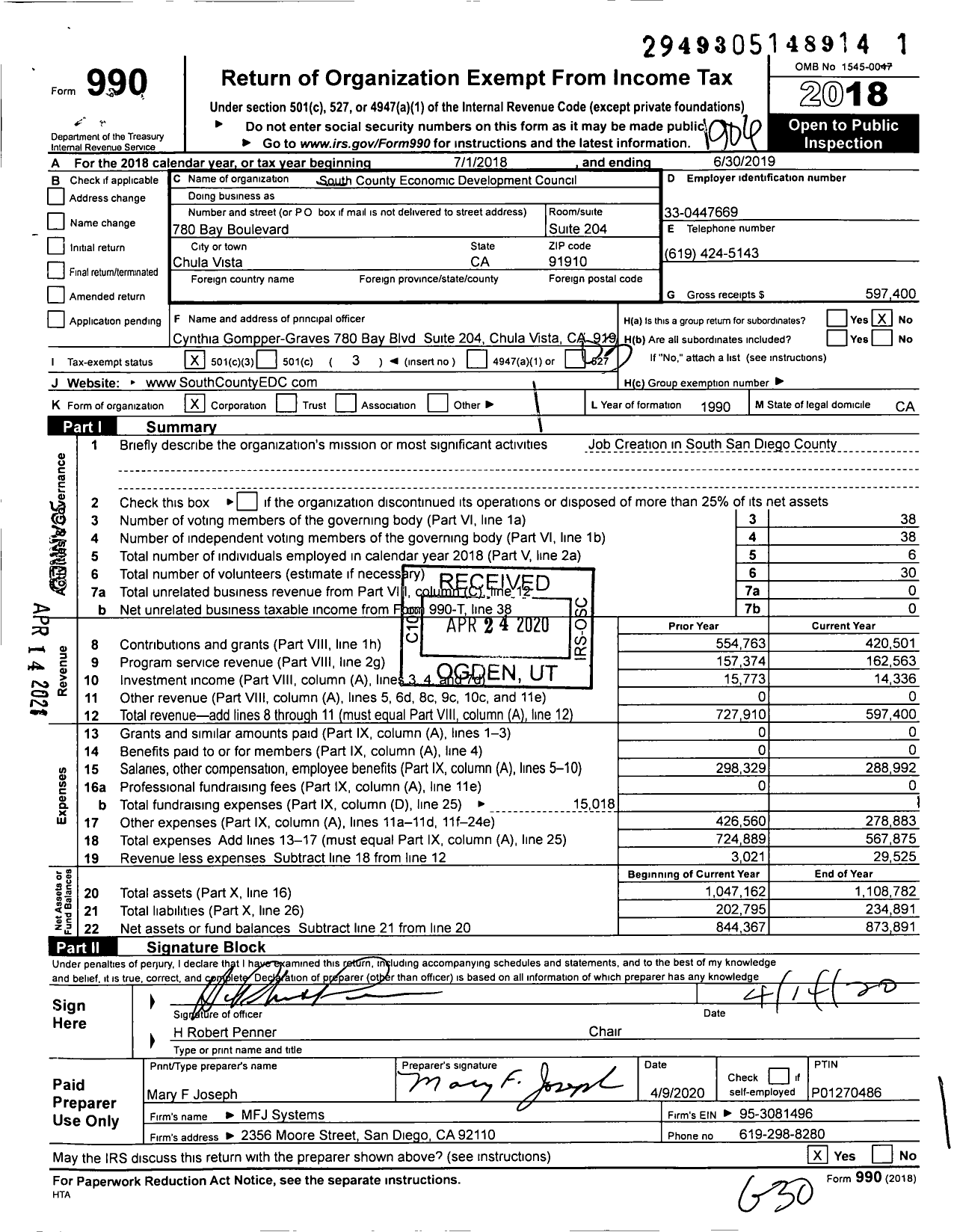 Image of first page of 2018 Form 990 for South County Economic Development Council