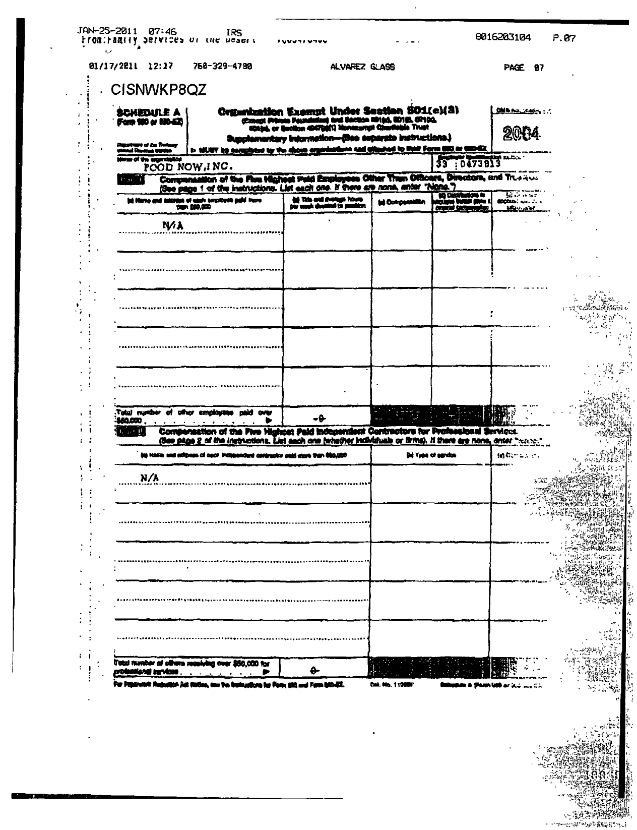 Image of first page of 2004 Form 990ER for Food Now