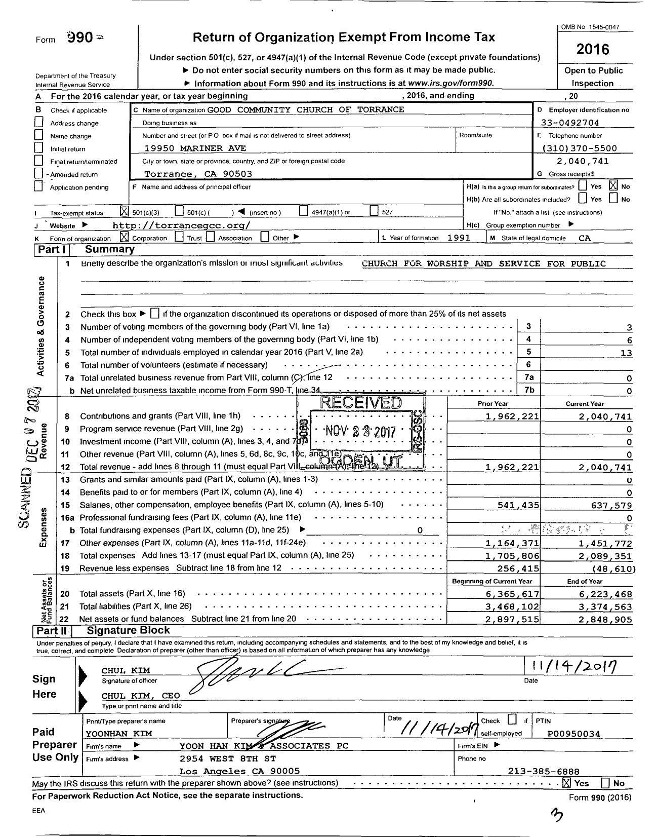 Image of first page of 2016 Form 990 for Good Community Church of Torrance