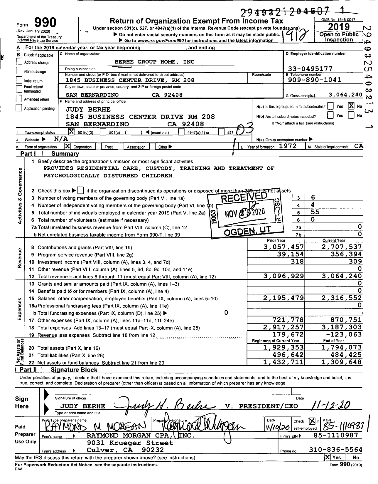 Image of first page of 2019 Form 990 for Berhe Group Home