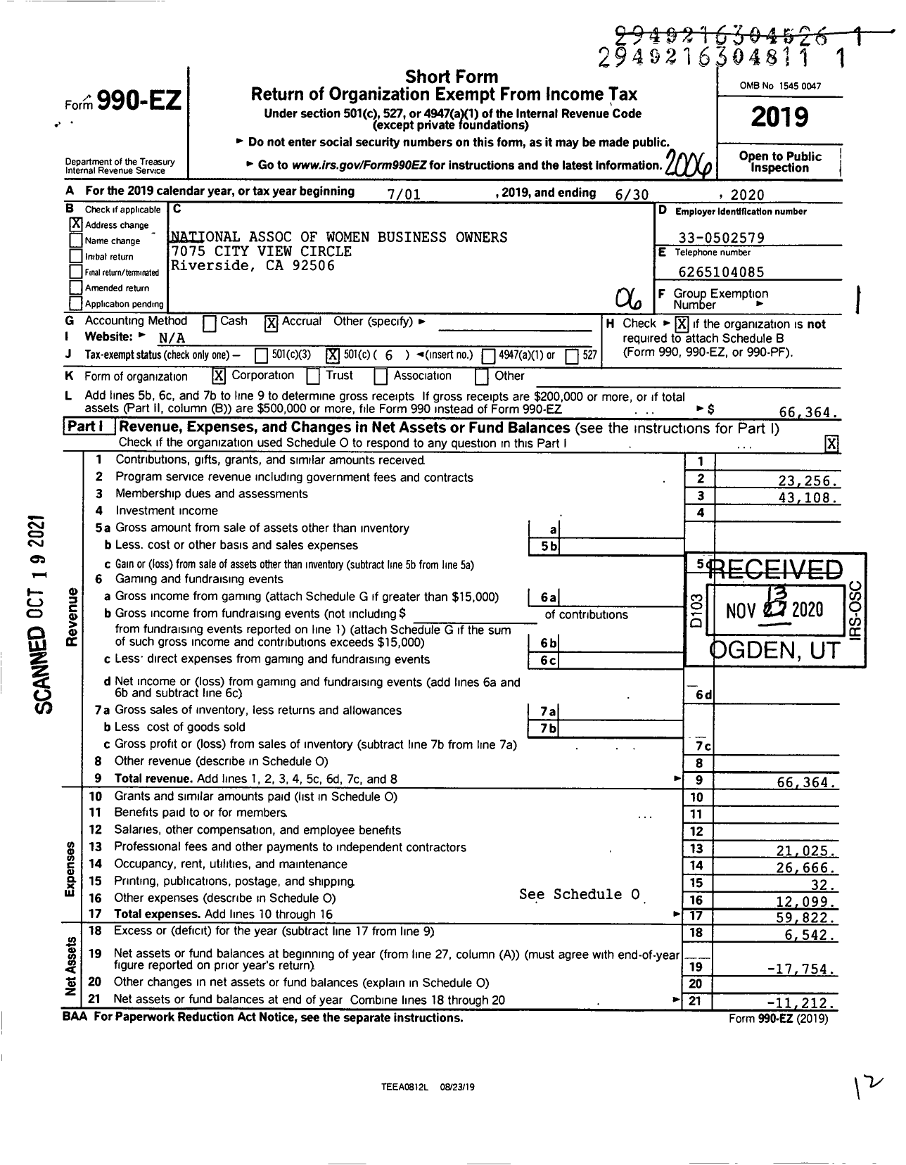 Image of first page of 2019 Form 990EO for National Association of Women Business Owners-Orange County