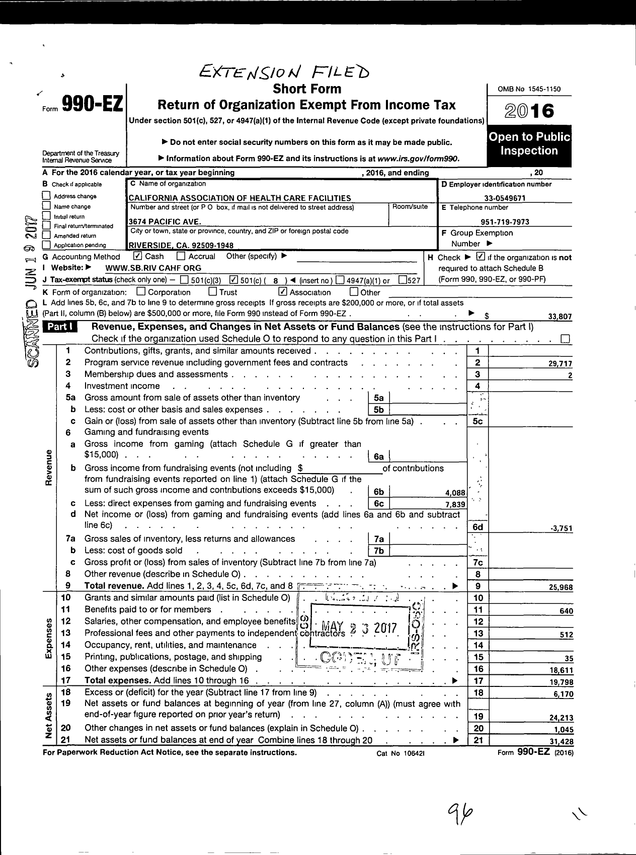 Image of first page of 2016 Form 990EO for The San Bernardino-Riverside CHPTR of the California Association of HLTH Facilities