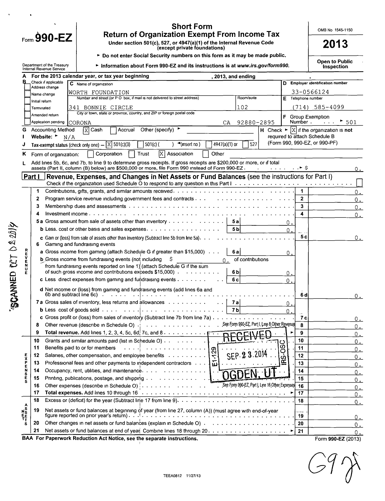 Image of first page of 2013 Form 990EZ for Clean Food Initiative Foundation