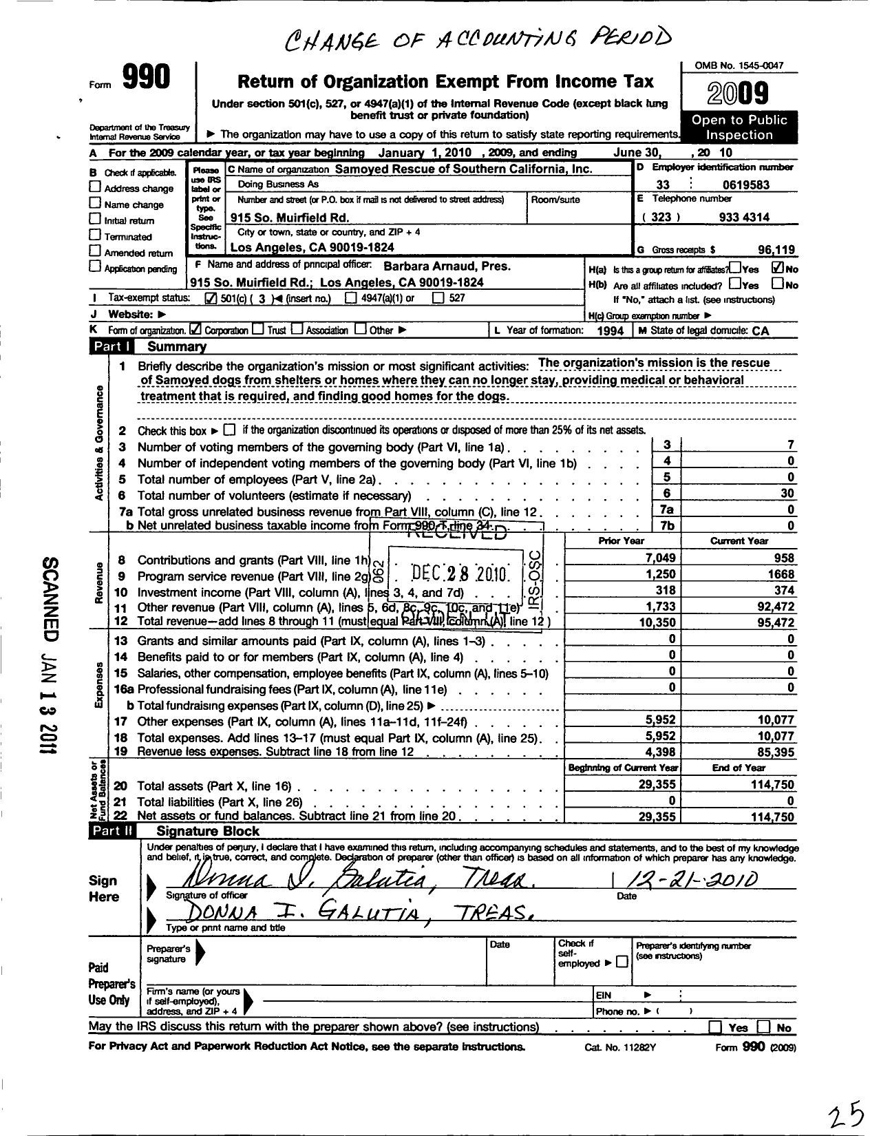 Image of first page of 2009 Form 990 for Samoyed Rescue of Southern California