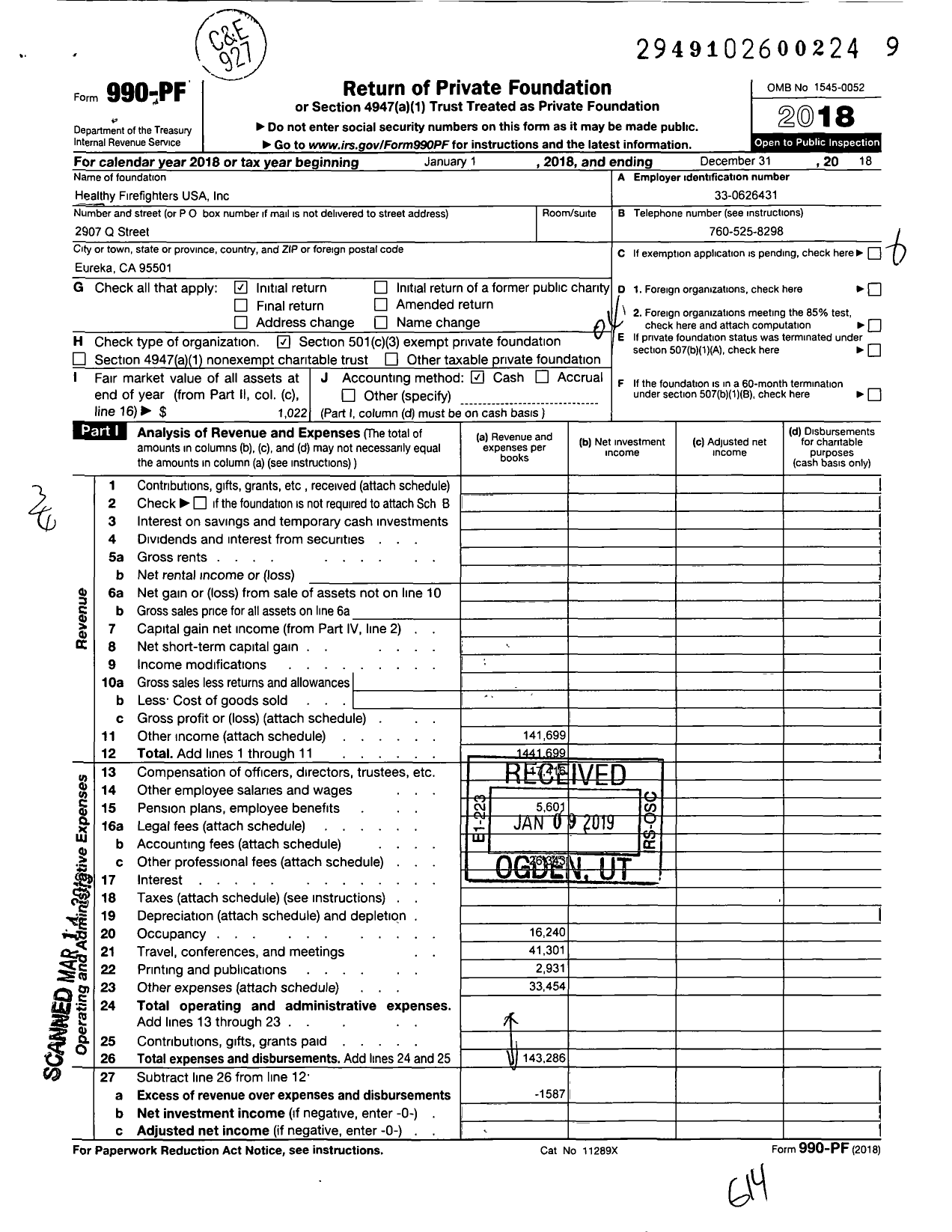 Image of first page of 2018 Form 990PF for Healthy Firefighters USA