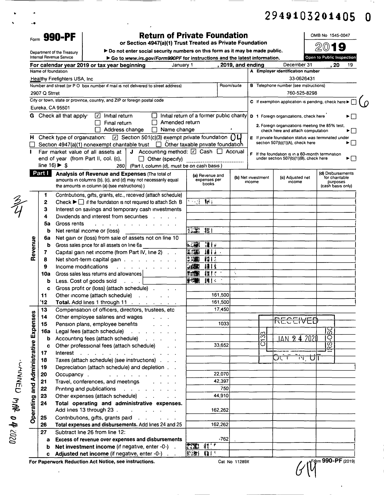 Image of first page of 2019 Form 990PR for Healthy Firefighters USA