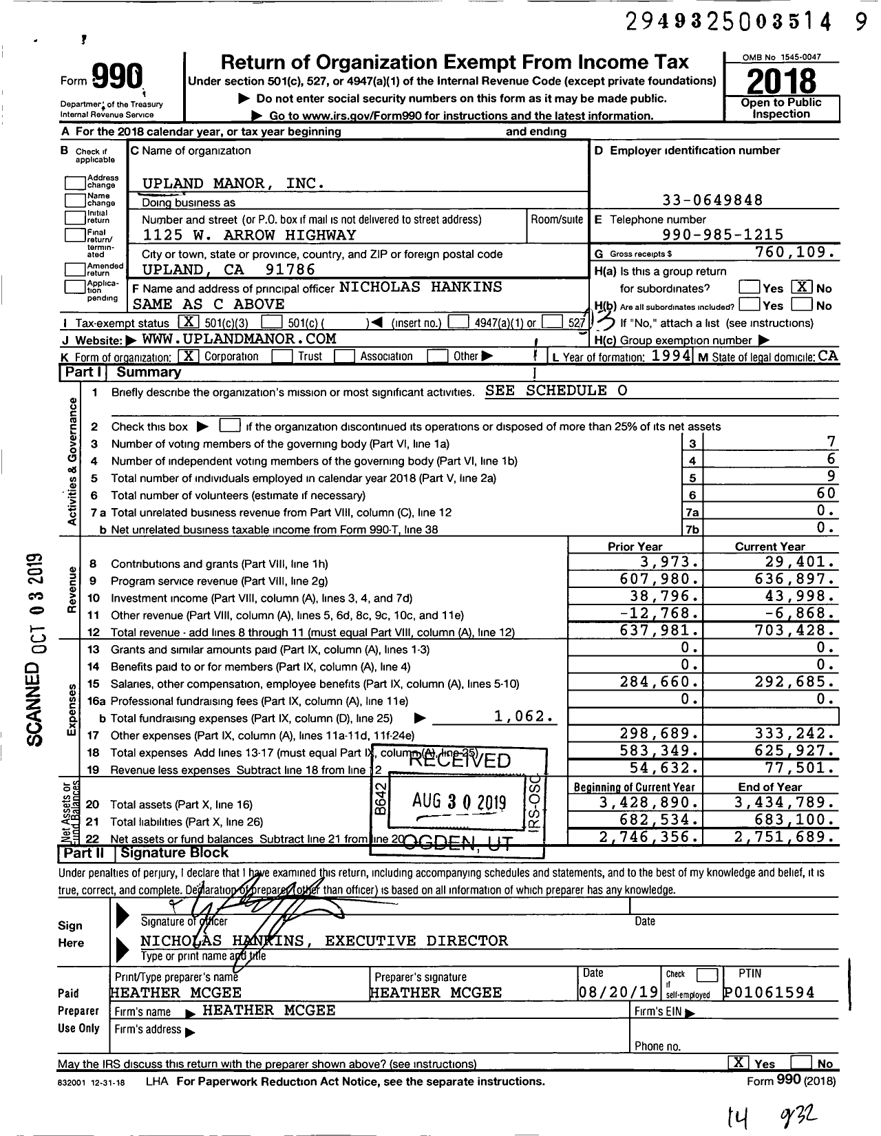 Image of first page of 2018 Form 990 for Connect Senior Services
