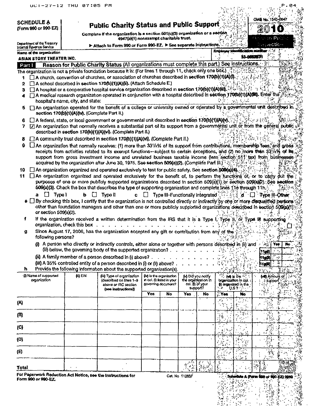 Image of first page of 2009 Form 990ER for Asian Story Theather Incorporated