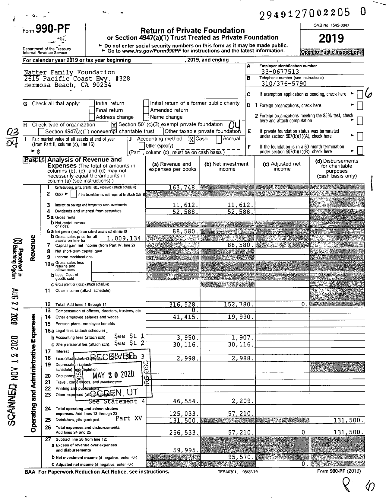 Image of first page of 2019 Form 990PF for Natter Family Foundation