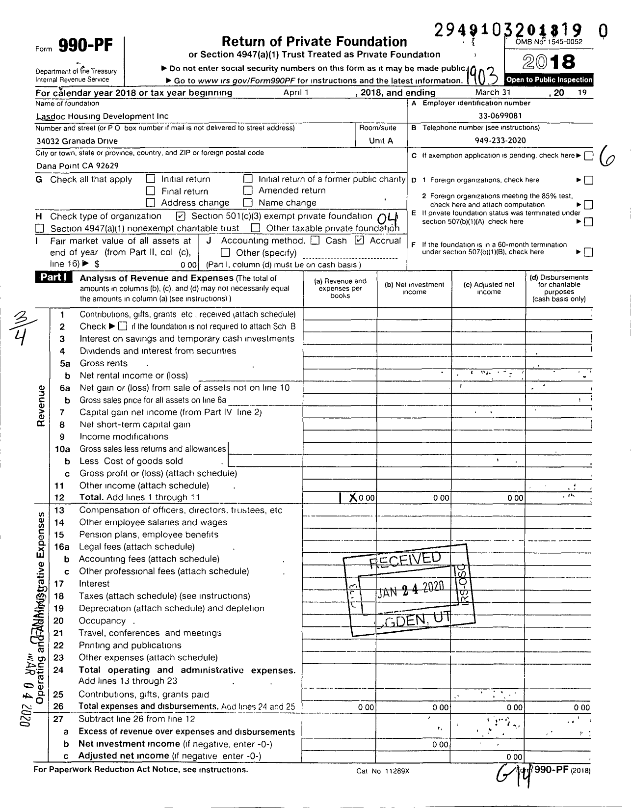 Image of first page of 2018 Form 990PR for LASDOC Housing Development