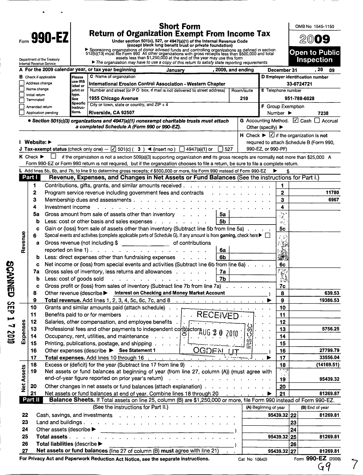 Image of first page of 2009 Form 990EZ for International Erosion Control Association / Western Chapter Ieca