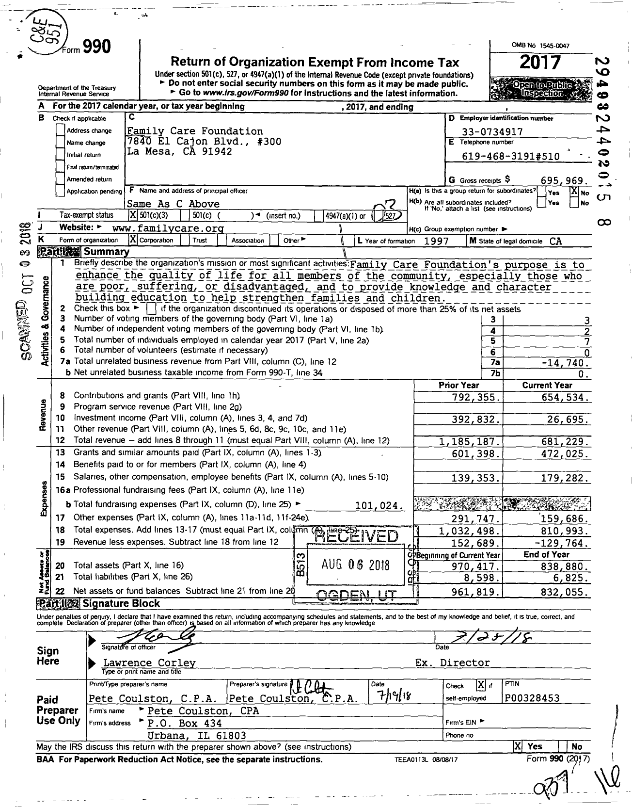 Image of first page of 2017 Form 990 for Family Care Foundation