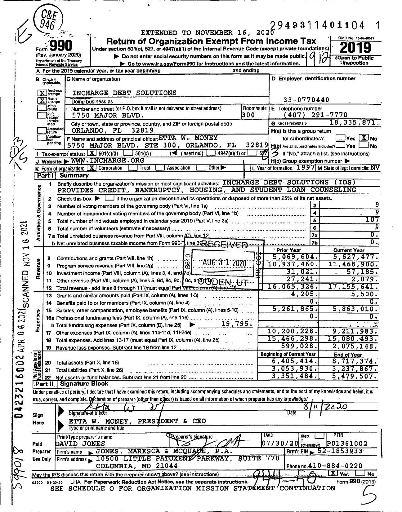 Image of first page of 2019 Form 990 for Incharge Debt Solutions