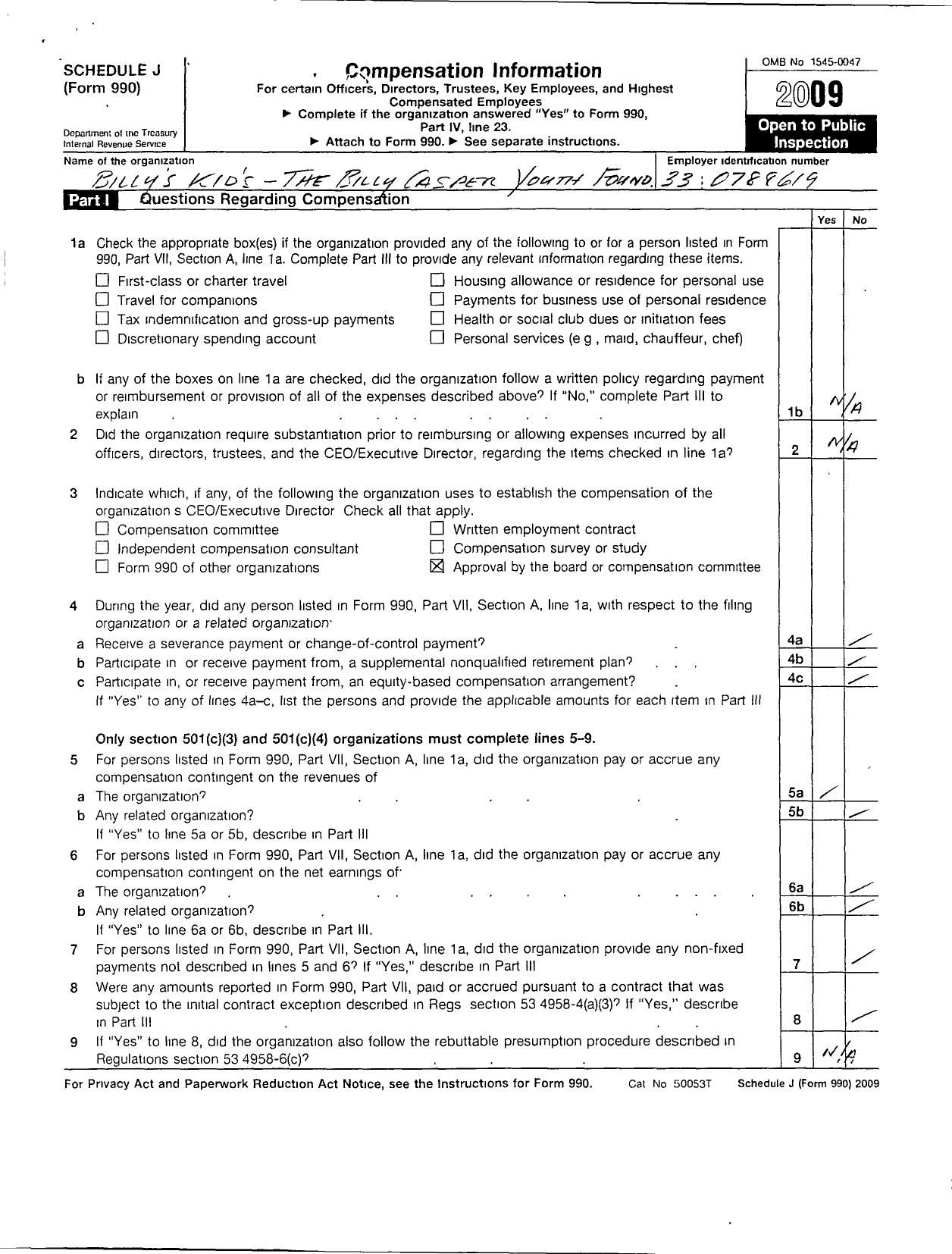 Image of first page of 2009 Form 990R for The Billy Casper Youth