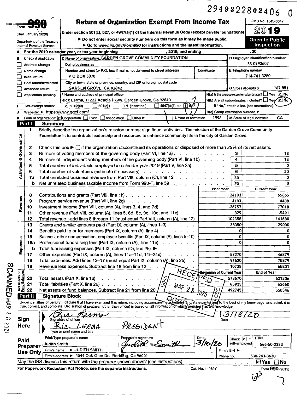 Image of first page of 2019 Form 990 for Garden Grove Community Foundation