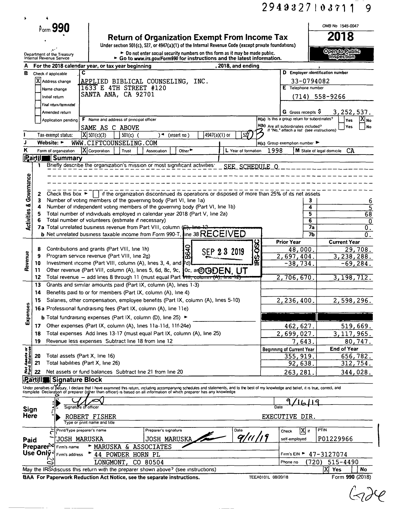 Image of first page of 2018 Form 990 for Center for Individual and Family Therapy