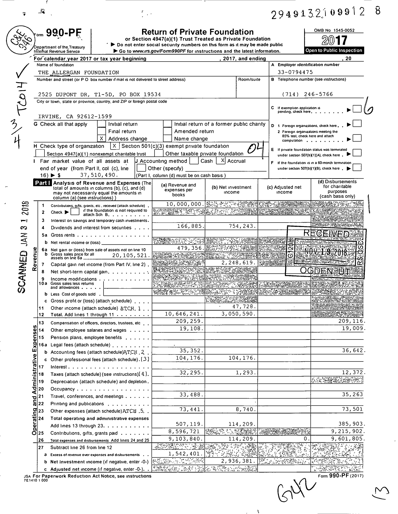 Image of first page of 2017 Form 990PF for The Allergan Foundation