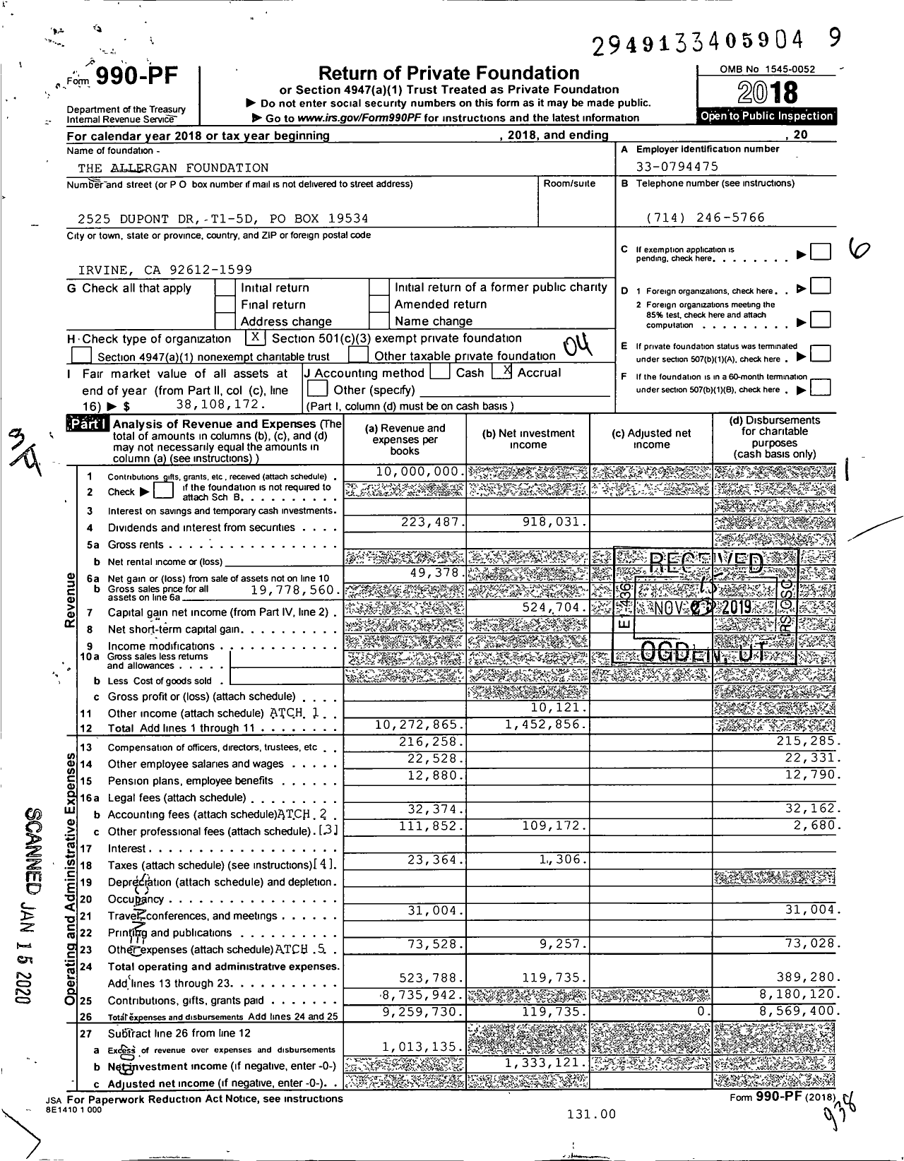 Image of first page of 2018 Form 990PF for The Allergan Foundation