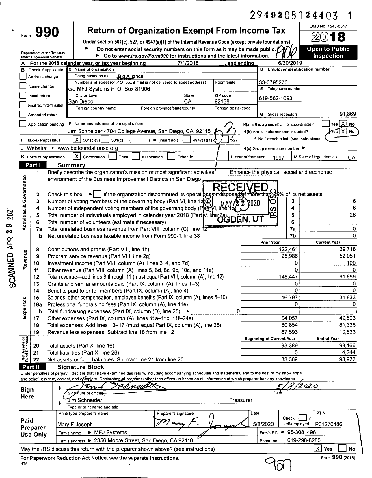 Image of first page of 2018 Form 990 for Bid Alliance