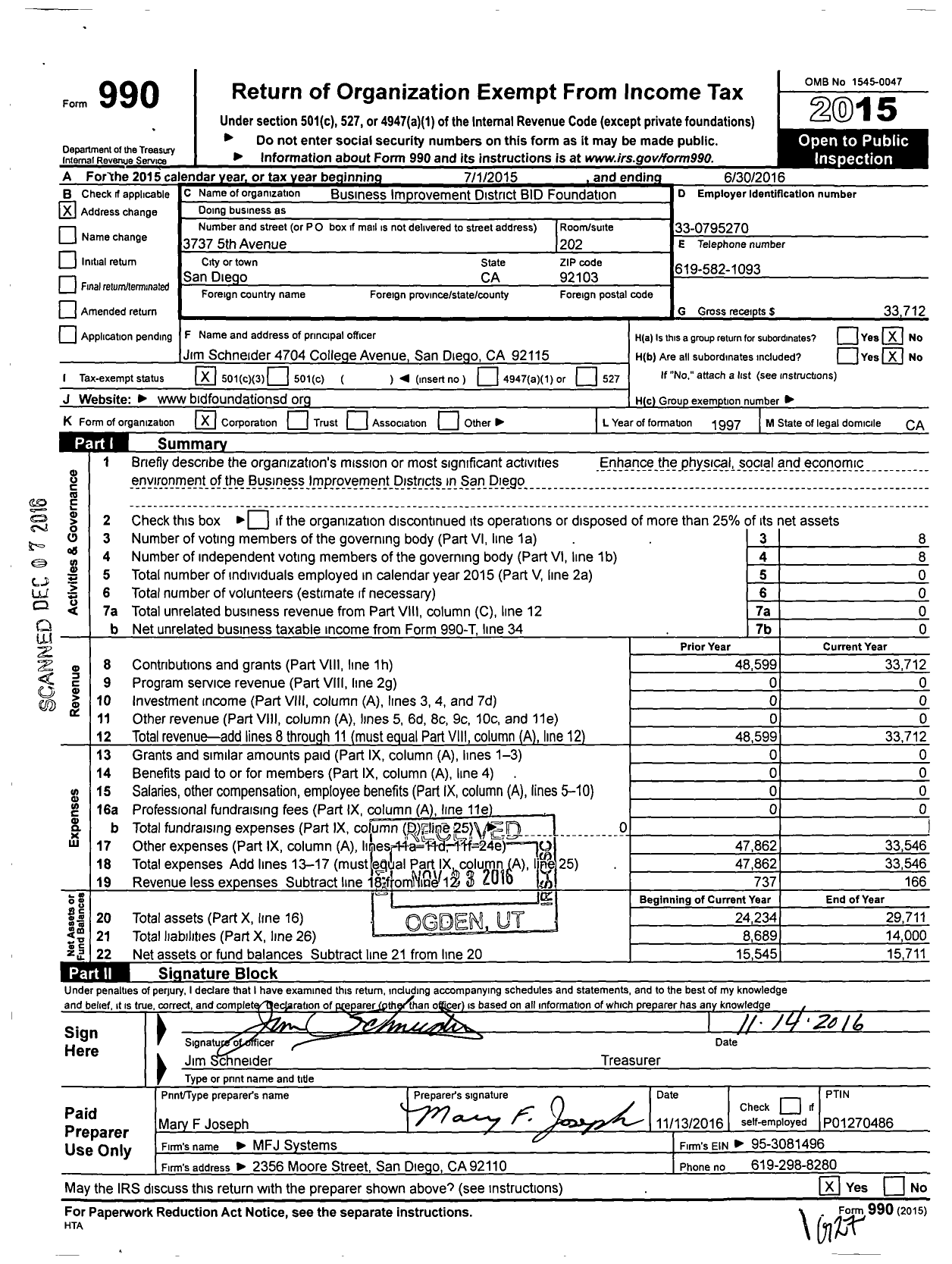 Image of first page of 2015 Form 990 for Bid Alliance