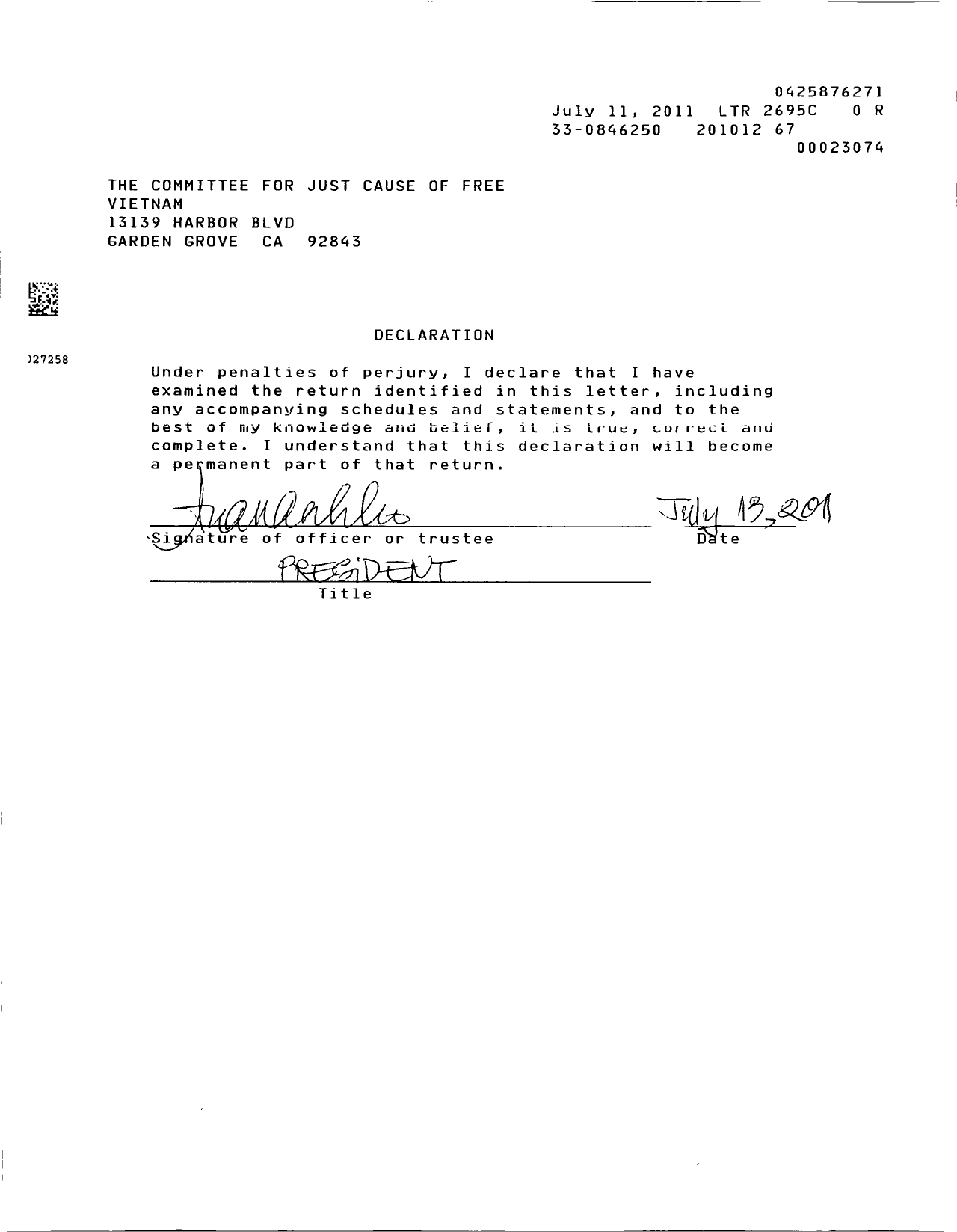 Image of first page of 2010 Form 990ER for Committee for Just Cause of Free Vietnam