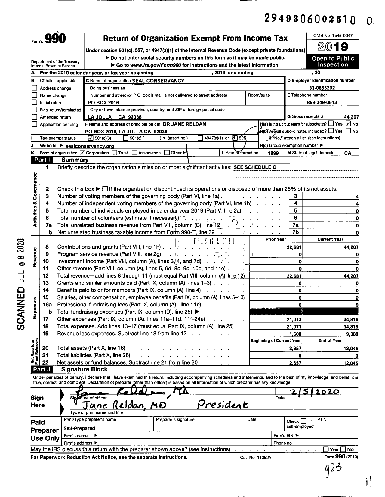 Image of first page of 2019 Form 990 for Seal Conservancy