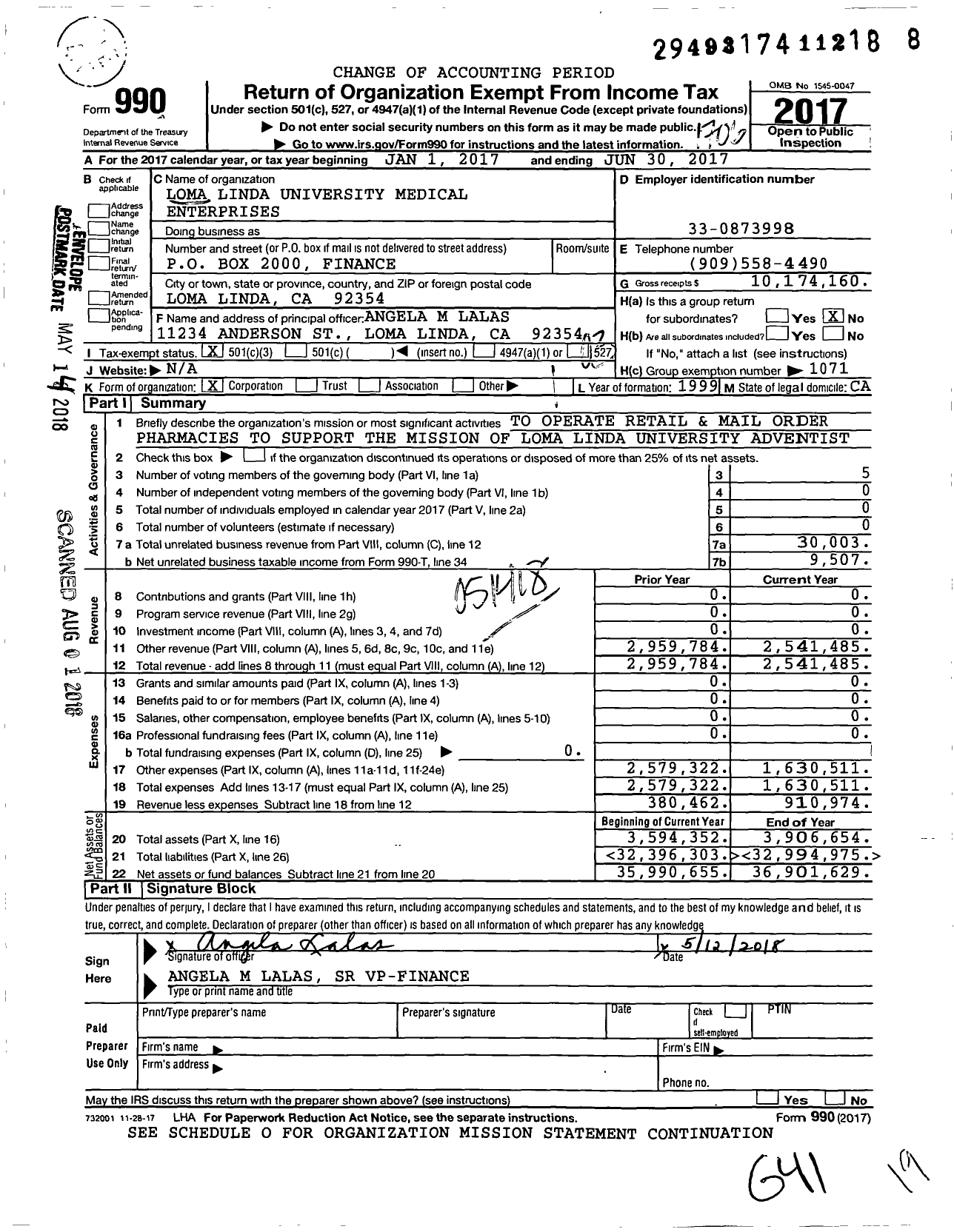 Image of first page of 2016 Form 990 for Loma Linda University Medical Enterprises