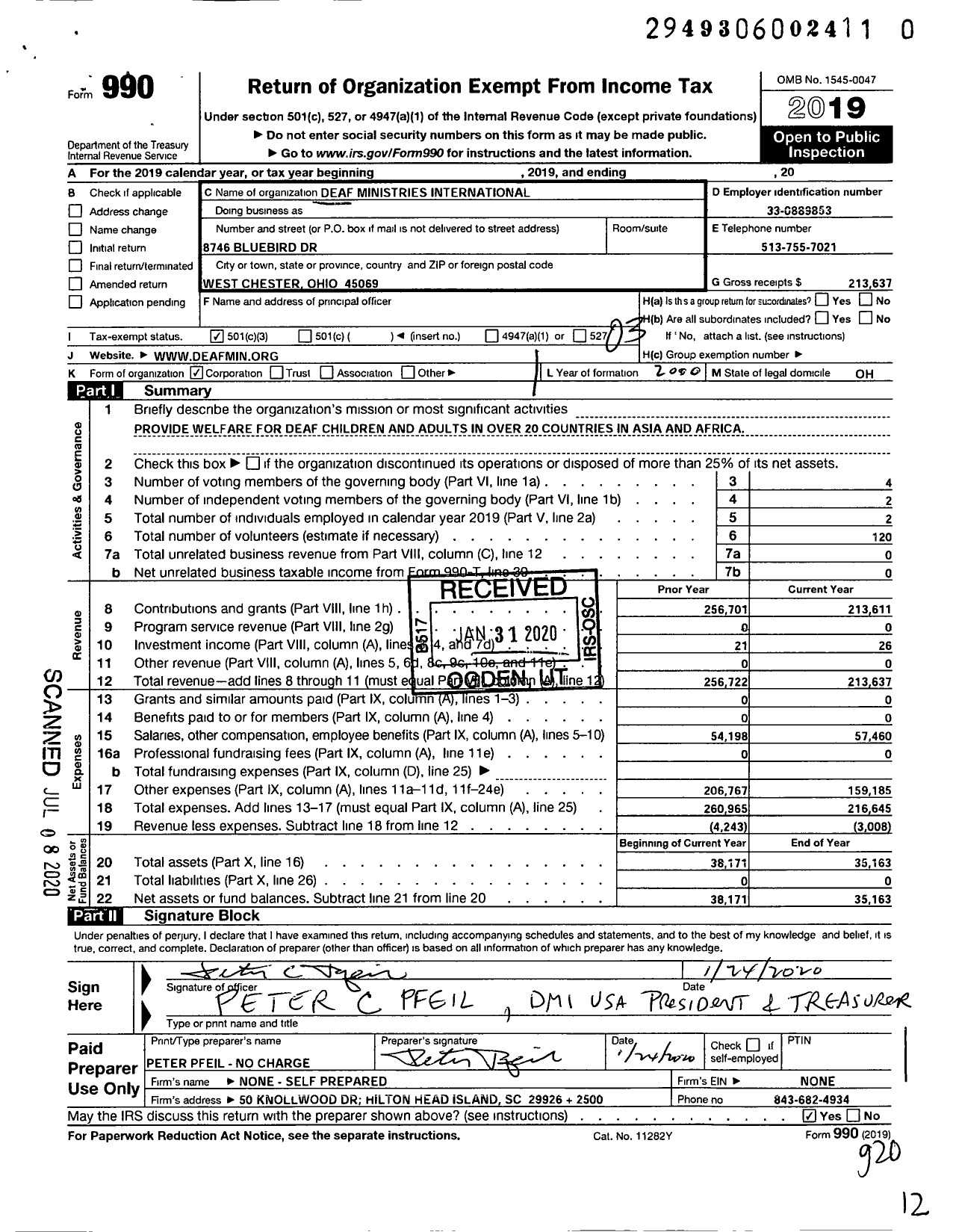 Image of first page of 2019 Form 990 for Deaf Ministries International