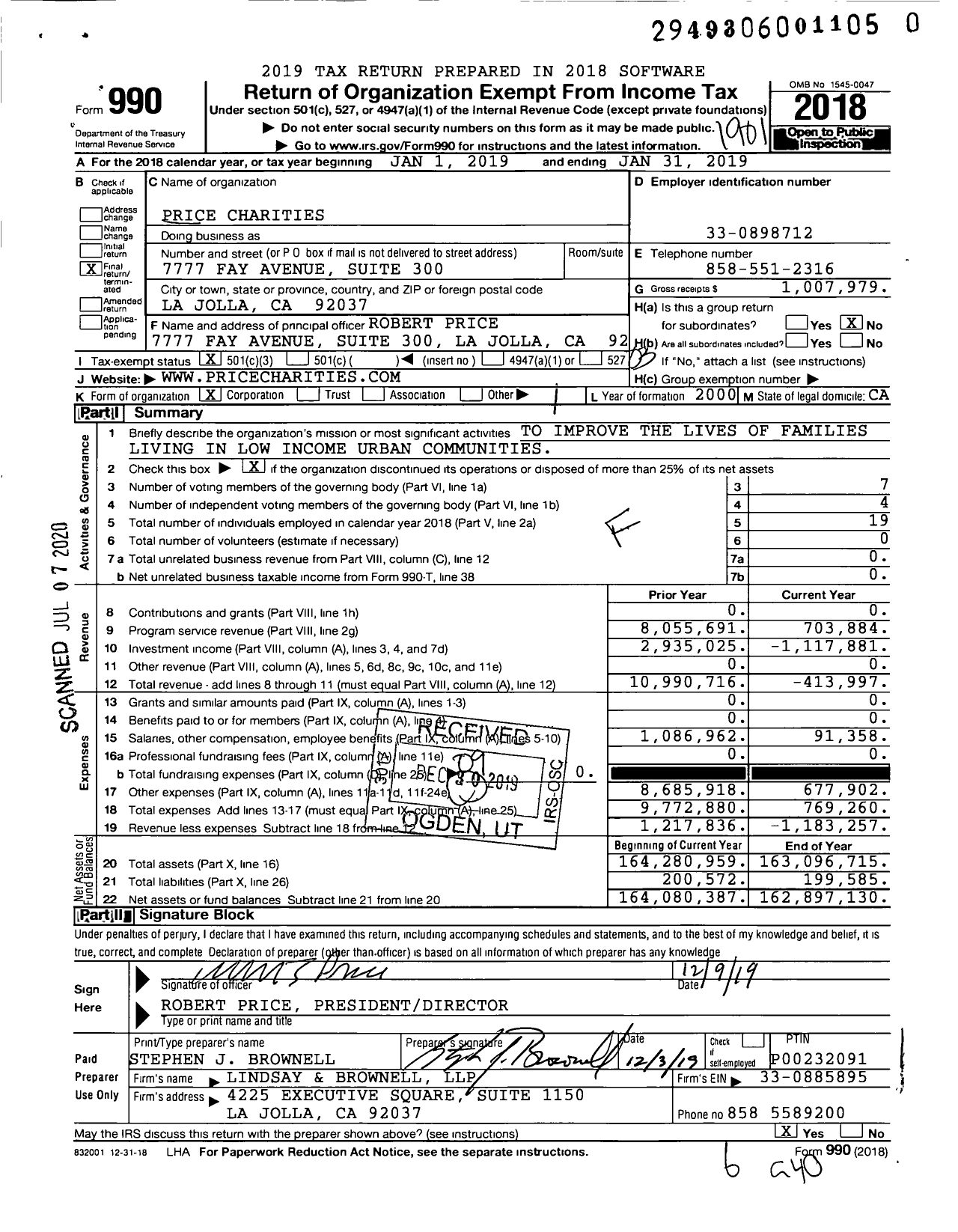 Image of first page of 2018 Form 990 for Price Charities