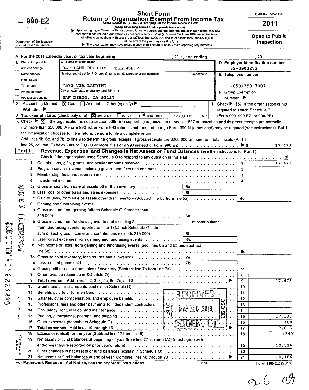 Image of first page of 2011 Form 990EZ for Dat Lanh Buddhist Fellowship