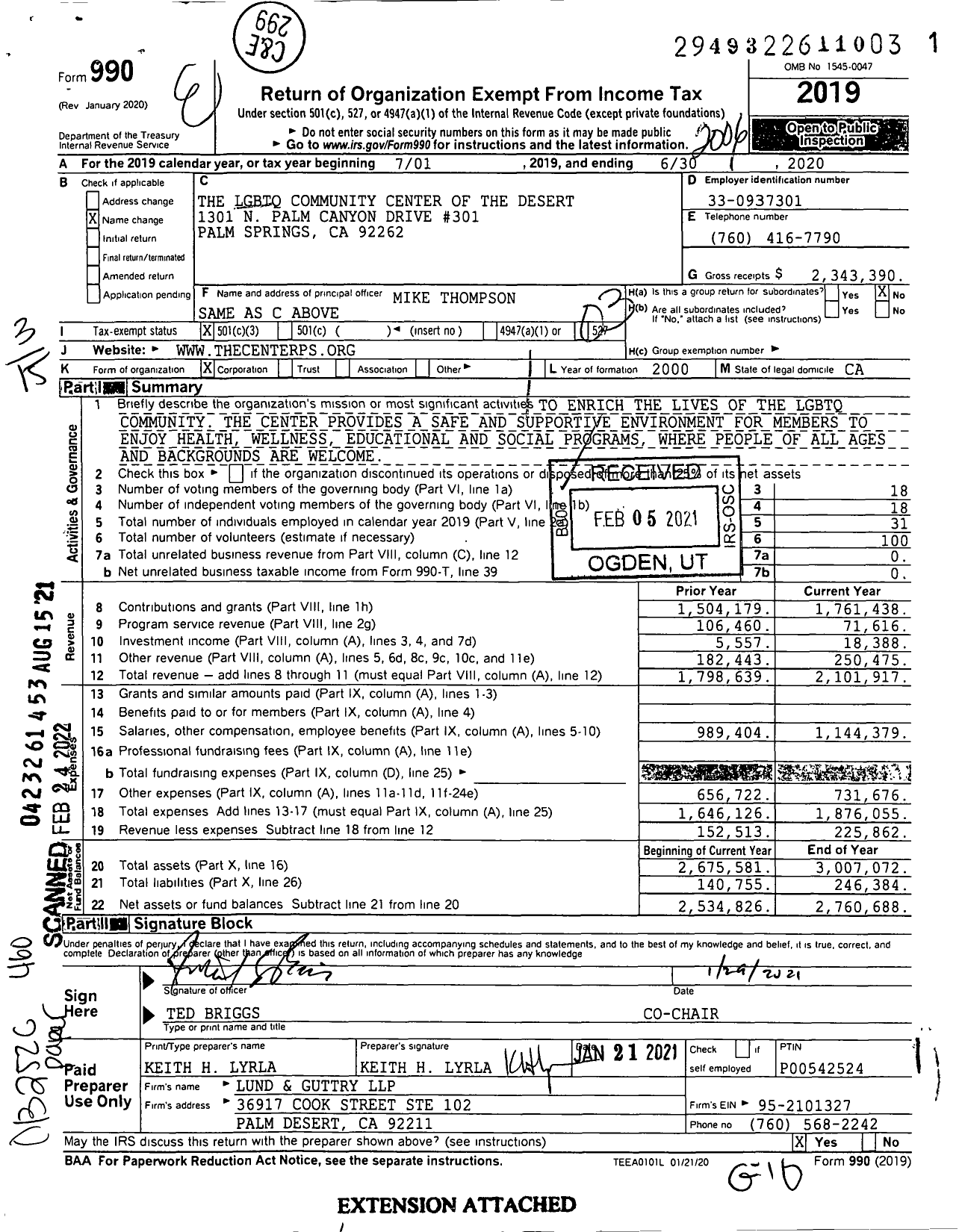 Image of first page of 2019 Form 990 for The LGBTQ Community Center of The D