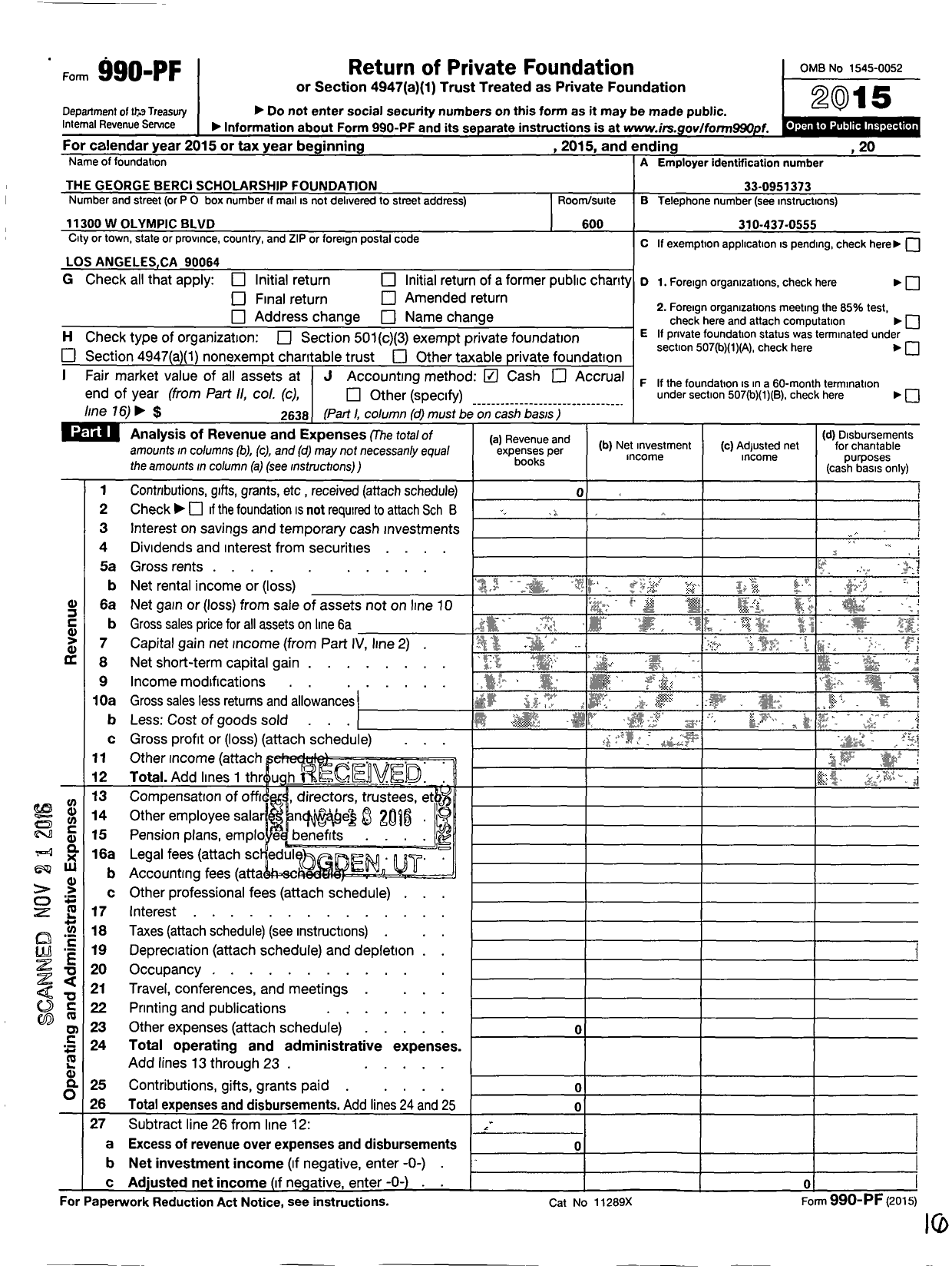 Image of first page of 2015 Form 990PF for George Berci Scholarship Foundation