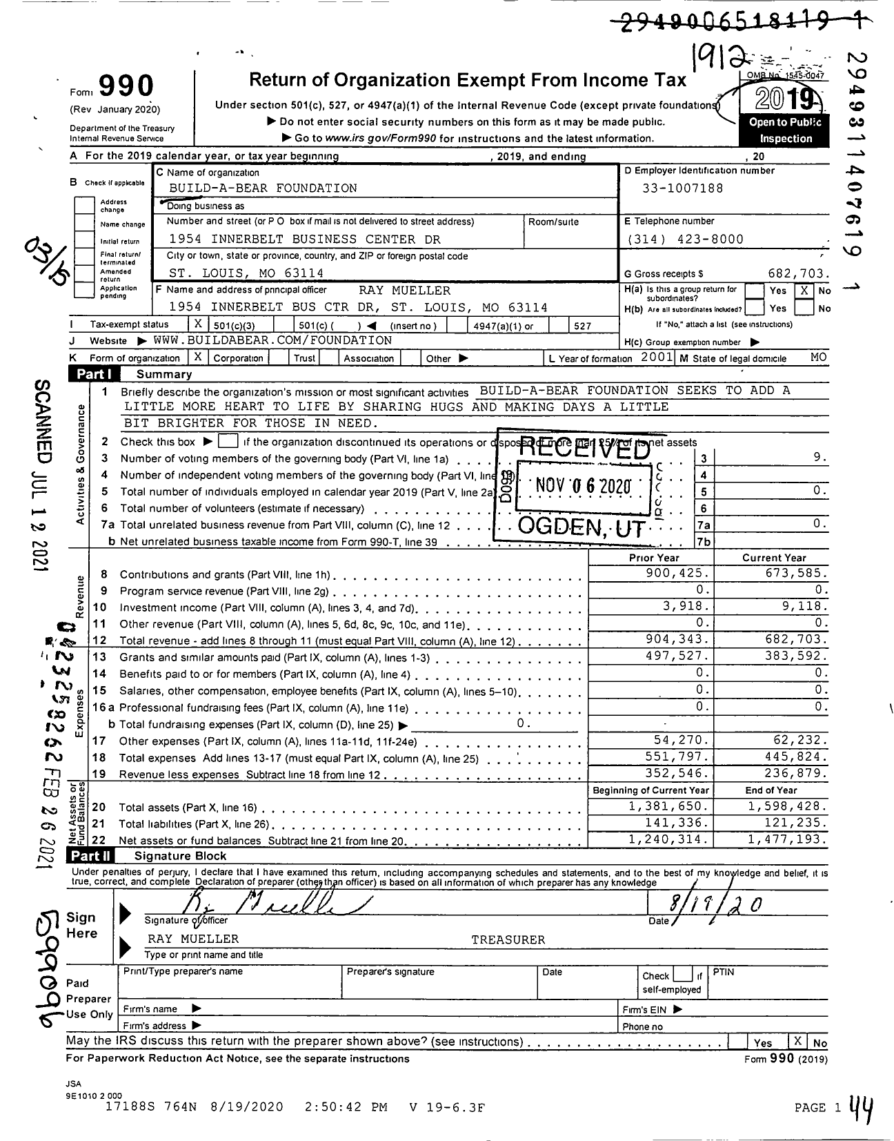 Image of first page of 2019 Form 990 for Build-A-Bear Foundation