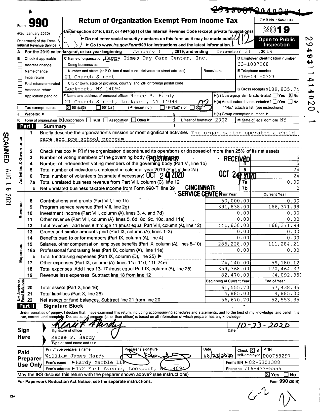 Image of first page of 2019 Form 990 for Happy Times Day Care Center