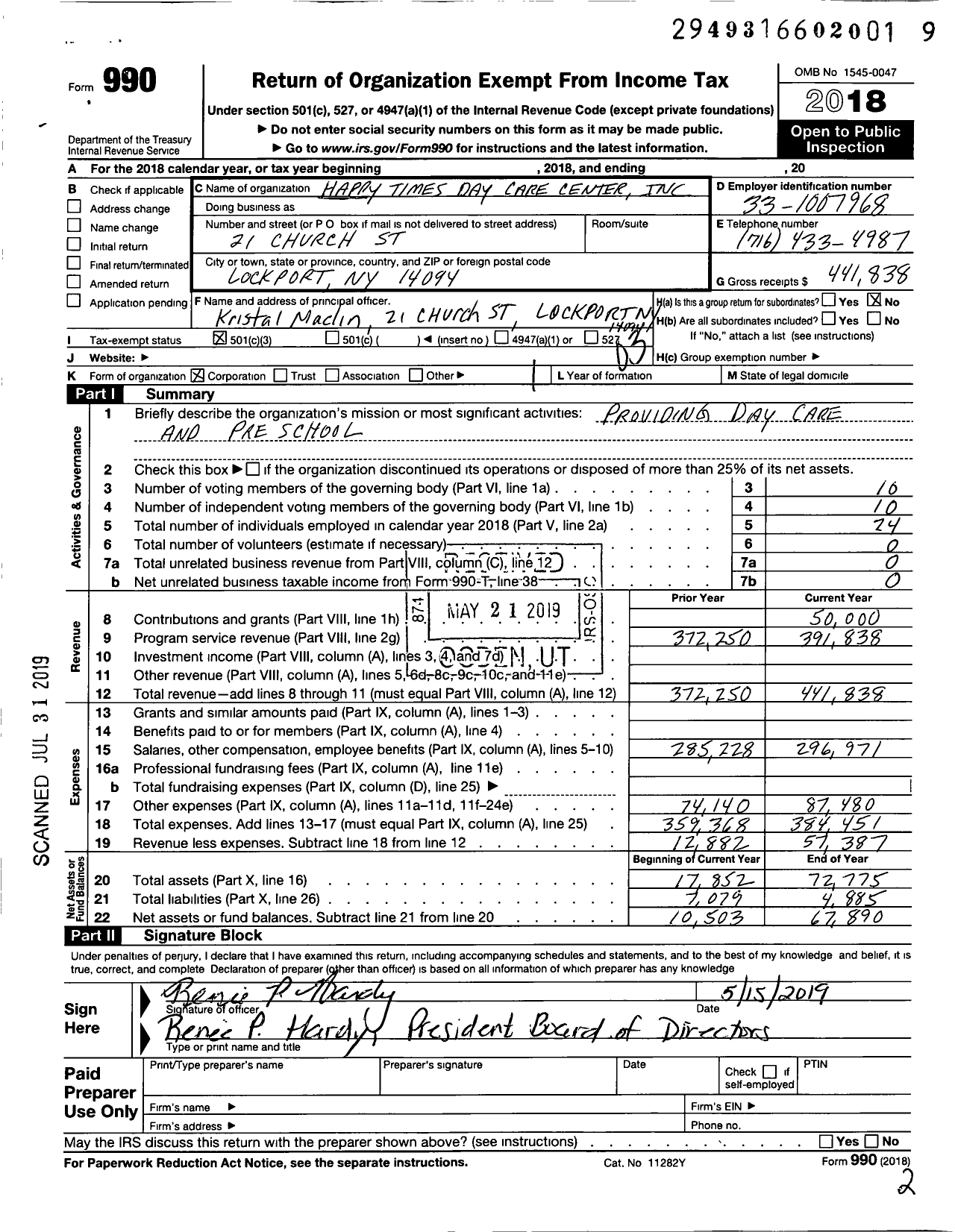 Image of first page of 2018 Form 990 for Happy Times Day Care Center