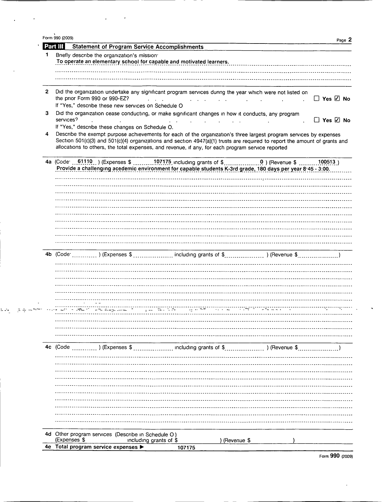 Image of first page of 2009 Form 990R for Prism Child Centered Learning