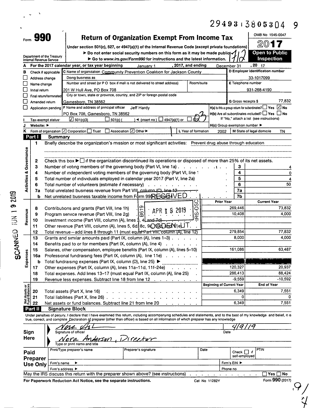 Image of first page of 2017 Form 990 for Community Prevention Coalition of Jackson County