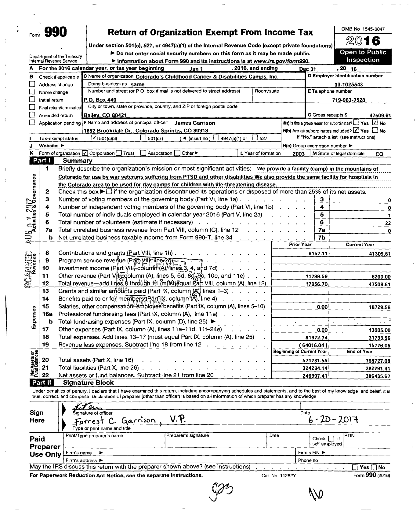 Image of first page of 2016 Form 990 for The Refuge at Lost Creek