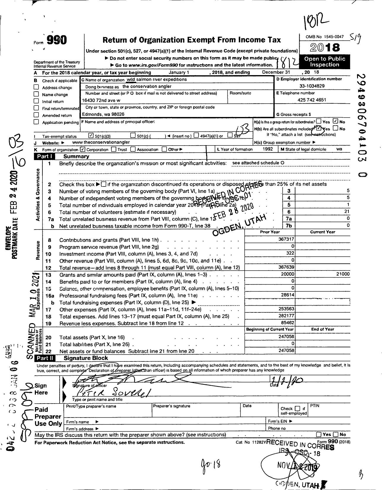Image of first page of 2018 Form 990 for The Conservation Angler