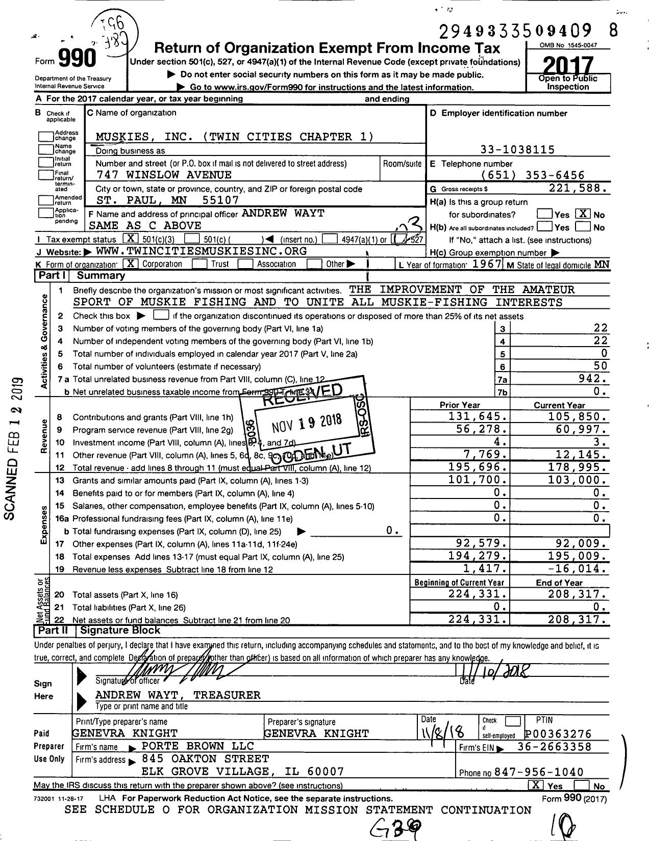 Image of first page of 2017 Form 990 for Muskies