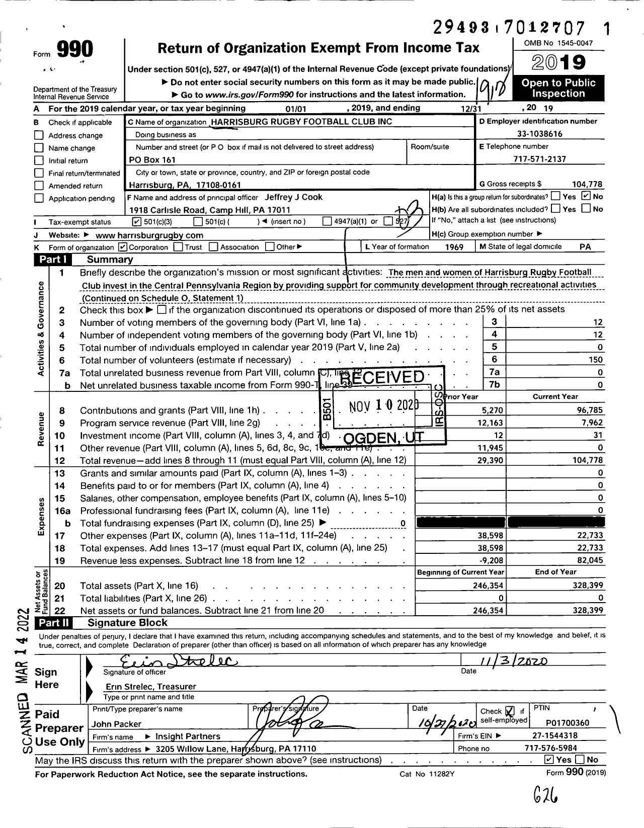 Image of first page of 2019 Form 990 for Harrisburg Rugby Football Club