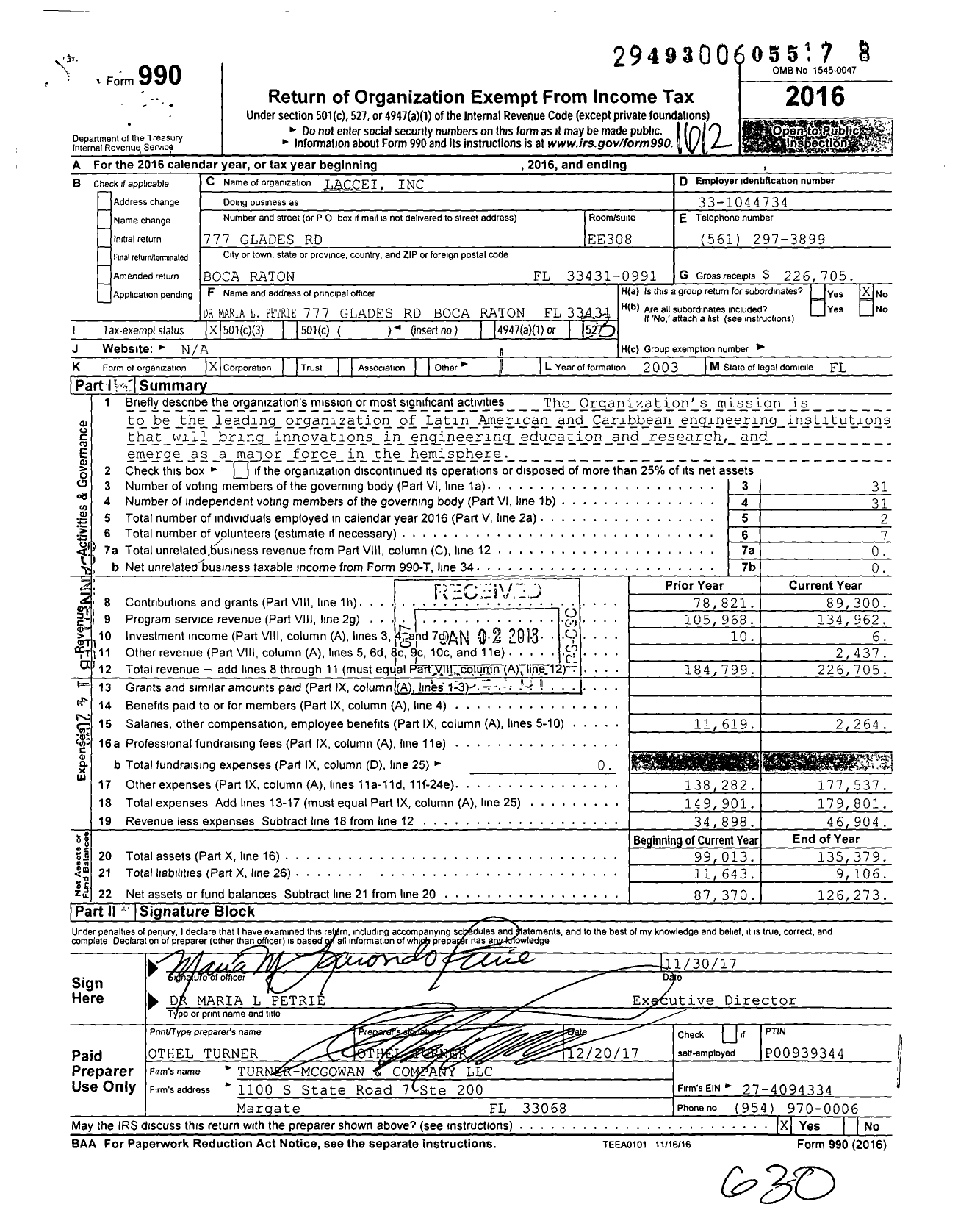 Image of first page of 2016 Form 990 for Latin American and Caribbean Con Sortium of Engineering Inst (LACCEI)