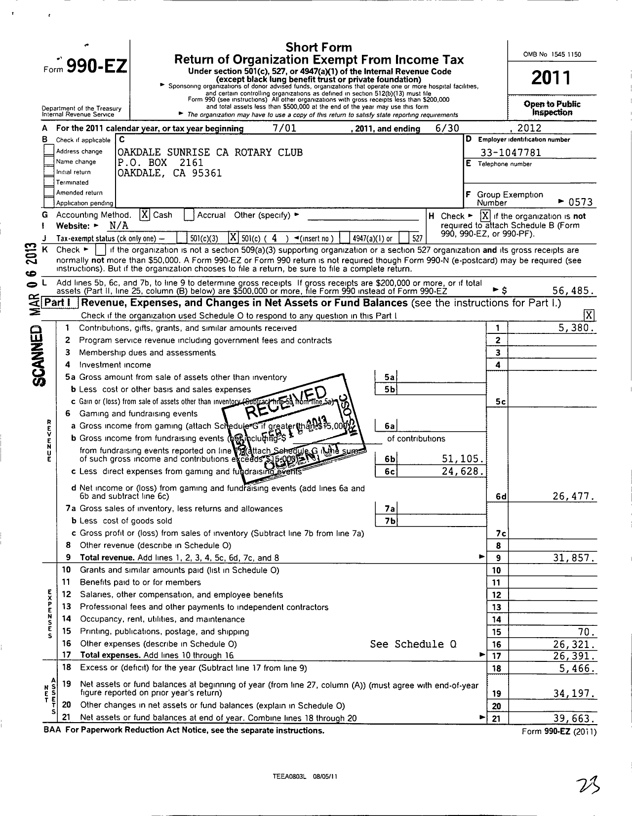 Image of first page of 2011 Form 990EO for Rotary International - Oakdale Sunrise