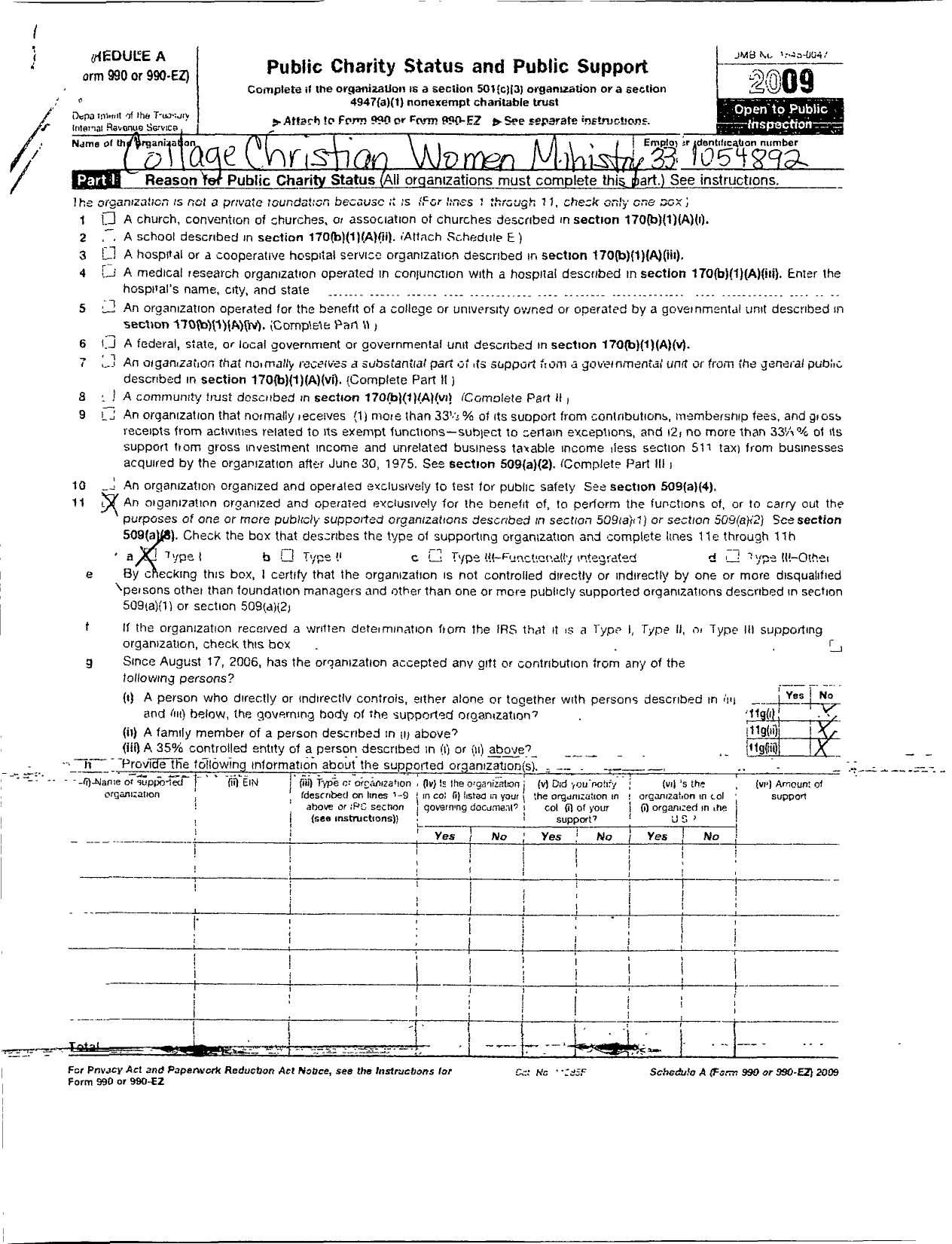 Image of first page of 2009 Form 990EOR for Collage Christian Women Ministry