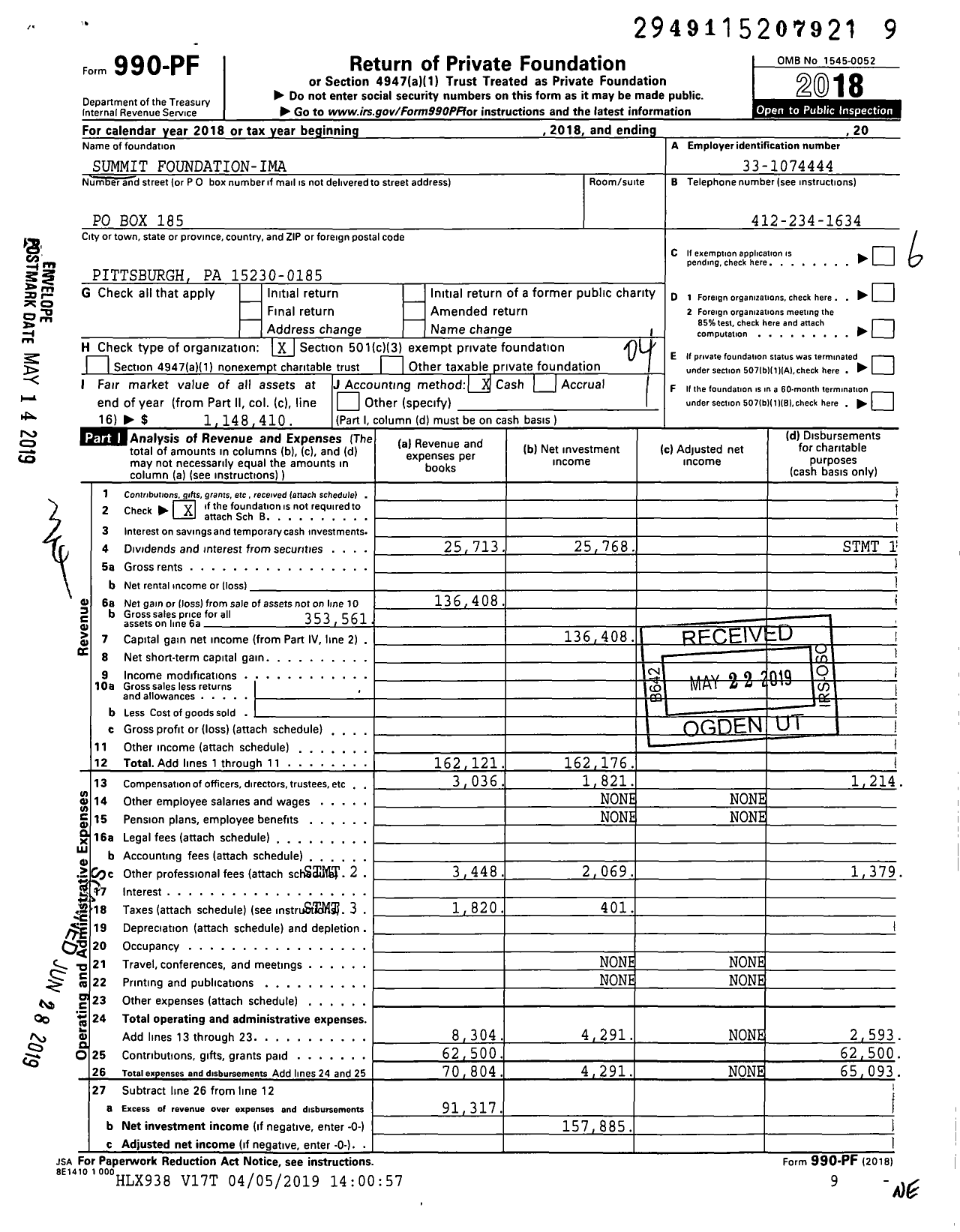 Image of first page of 2018 Form 990PF for Summit Foundation-Ima