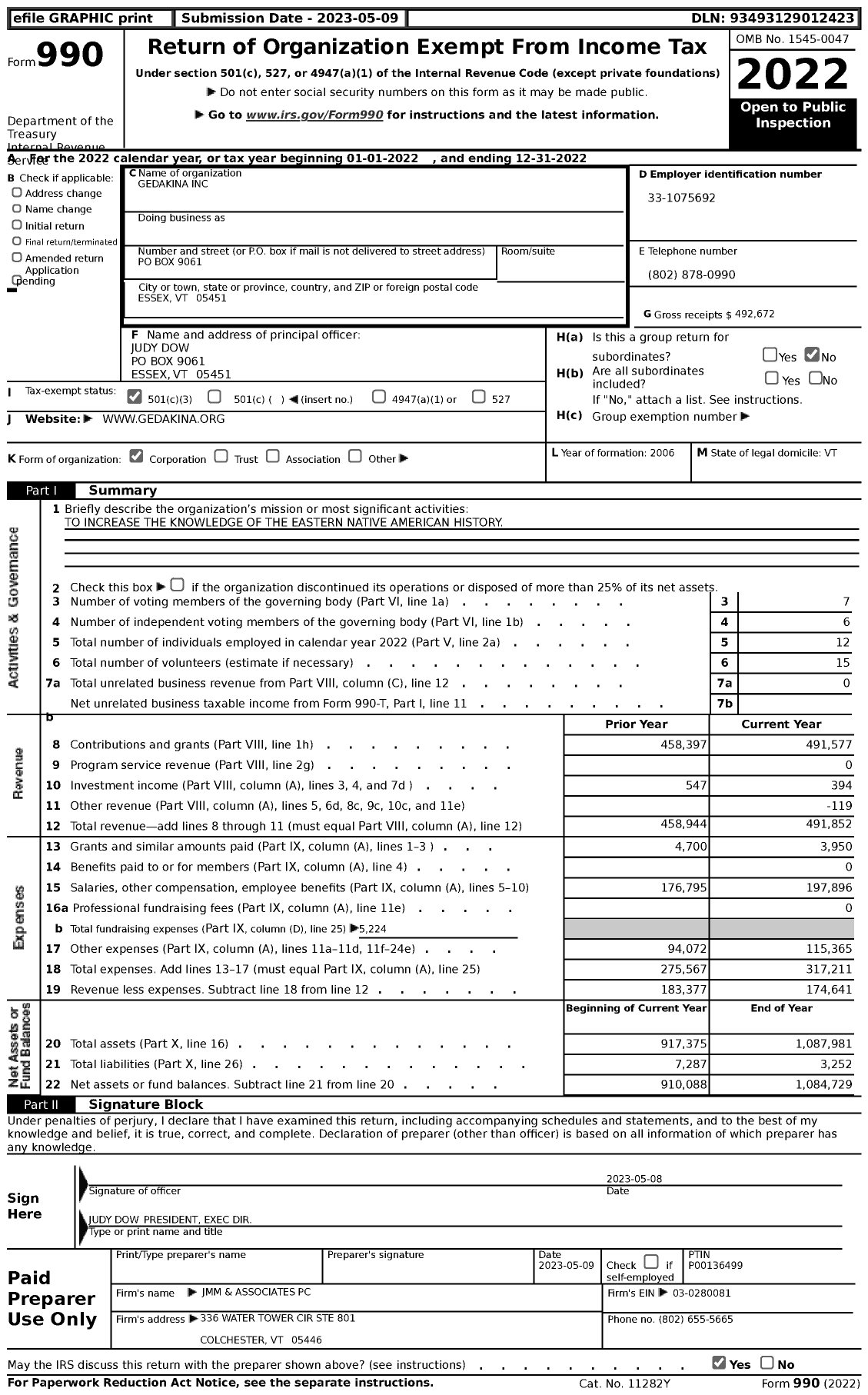 Image of first page of 2022 Form 990 for Gedakina