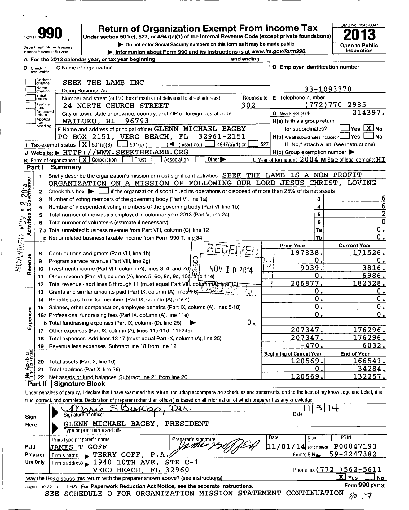 Image of first page of 2013 Form 990 for Seek the Lamb