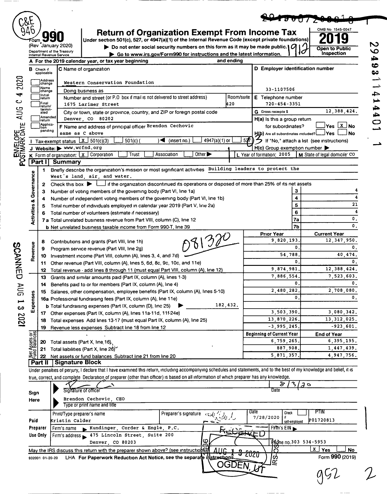 Image of first page of 2019 Form 990 for Western Conservation Foundation