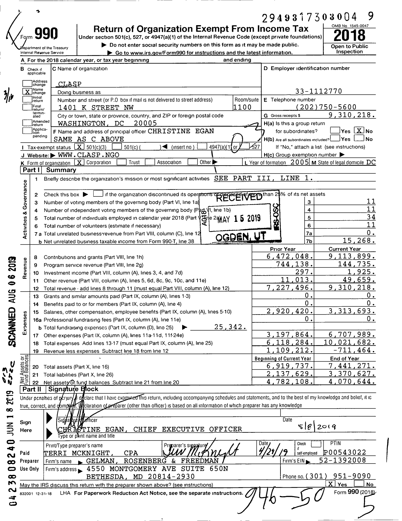 Image of first page of 2018 Form 990 for Collaborative Labeling and Appliance Standards Program (CLASP)