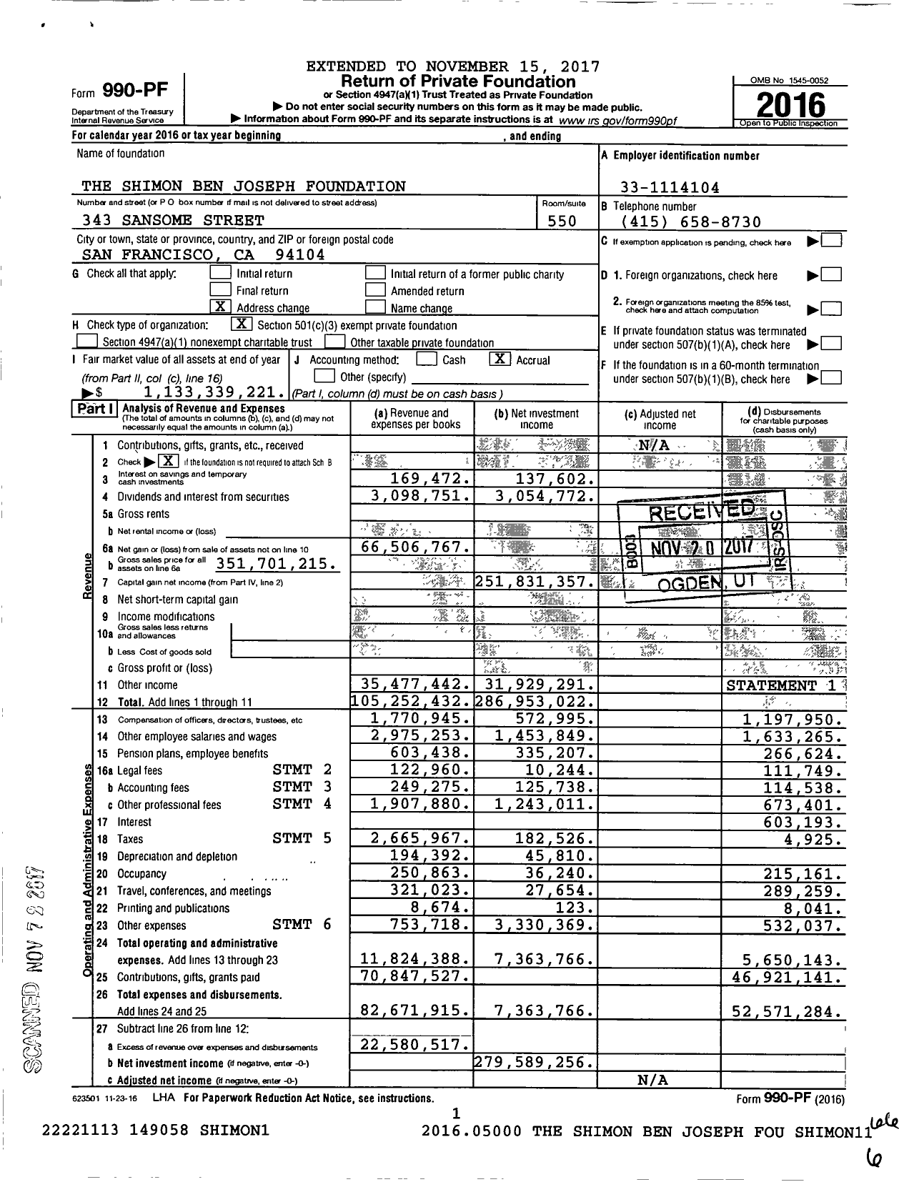 Image of first page of 2016 Form 990PF for Jim Joseph Foundation